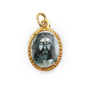MD103219P10 - Medalha de Alumínio Oval Dourada c/ 10un. Sagrada Face - 2X1,3cm