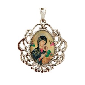 MD129036 - Medalha N. Sra. do Perpétuo Socorro Camafeu Níquel - 5x4,2cm