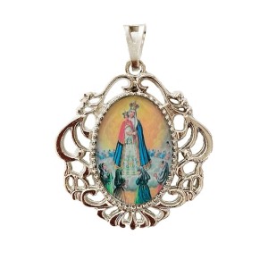 MD129147 - Medalha N. Sra. Do Bom Parto Camafeu Níquel - 5,5x4,2cm