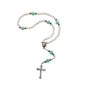 TE112062 - Terço Primeira Eucaristia Pérola Branca - 32cm