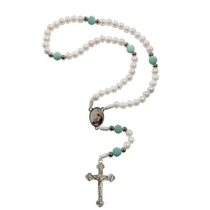 TE112072 - Terço Primeira Eucaristia Pérola Branca - 38cm