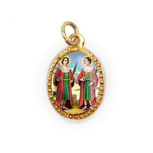 MD103234P10 - Medalha de Alumínio Oval Dourada c/ 10un. São  Cosme e Damião - 2X1,3cm