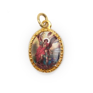 MD103409P10 - Medalha de Alumínio Oval Dourada c/ 10un. São Miguel Arcanjo - 2X1,3cm