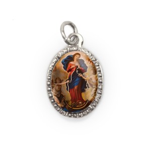 MD103611P10 - Medalha de Alumínio Oval Prata c/ 10un. N. Sra. Desatadora de Nós- 2X1,3cm