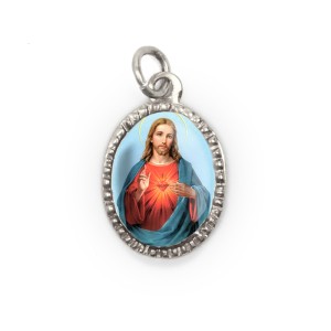 MD103811P10 - Medalha de Alumínio Oval Prata c/ 10un. Sagrado Coração de Jesus - 2X1,3cm