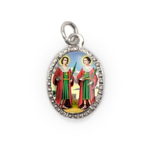 MD103819P10 - Medalha de Alumínio Oval Prata c/ 10un. São  Cosme e Damião - 2X1,3cm
