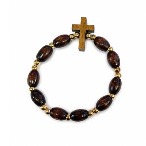 PU760352 - Pulseira Cruz Madeira -  7x2,5cm 