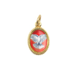 MD480011P20 - Medalha Divino Espírito Santo Alumínio Oval Dourada c/ 20un. - 1,5x1cm