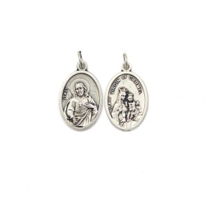 MD1180302P2 - Medalha N. Sra. Do Carmo e Sagrado Coração de Jesus Italiana Oval Dupla Prateada c/ 2un. - 2,5x1,7cm