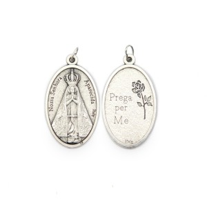 MD1190070 - Medalha N. Sra. Aparecida Italiana Oval Prateada - 4,5x2,6cm