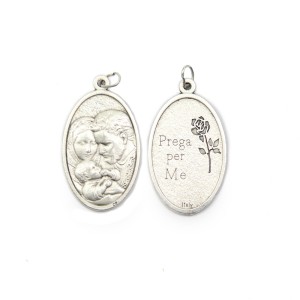 MD1190201 - Medalha Sagrada Família Italiana Oval Prateada - 4,5x2,6cm