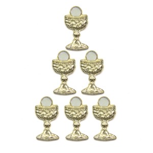 BO112011P6 - Botton Primeira Eucaristia Cálice Dourado c/ 6un. - 3x1,3cm