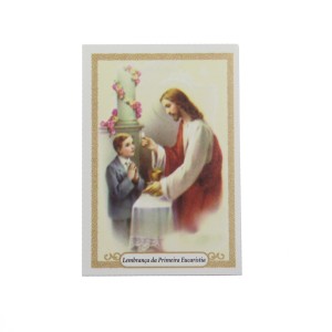 CT112040P12 - Cartão Lembrança Primeira Eucaristia Menino c/ 12un. - 9,5x6,5cm