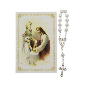 CT112052 - Cartão Lembrança Primeira Eucaristia Menina c/ Dezena - 9,5x6,5cm