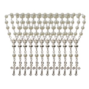 DZ112001P12 - Dezena Primeira Eucaristia Pérola Branca c/ 12un. (Mini Terço) - 9,5x1cm