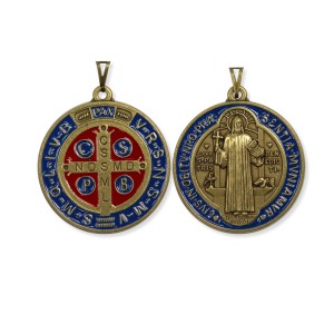 MD1190999 - Medalha São Bento Italiana Redonda  Ouro Velho - 6x5cm