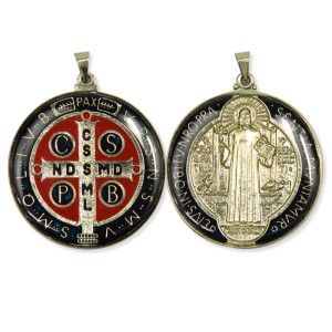 MD1420111 - Medalha São Bento Resinada Redonda Dourada - 4,5x5,5cm