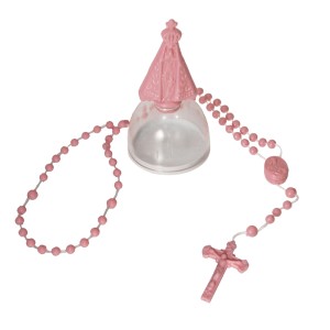 TE050652 - Cúpula N. Sra. Aparecida c/ Terço de Acrílico Rosa - Cúpula 8x4cm Terço 31cm