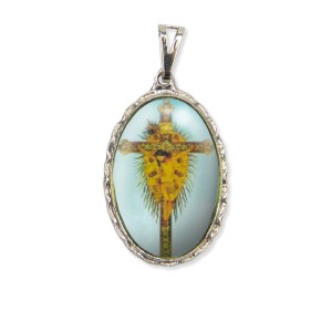 MD128410 - Medalha Nosso Senhor do Bonfim Rendada Níquel - 5x2,5cm