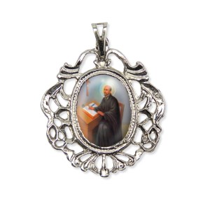 MD129430 - Medalha Santo Inácio de Loyola Camafeu Níquel - 5x4,2cm