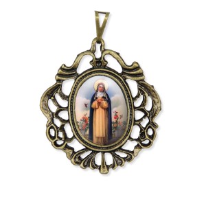 MD129219 - Medalha Santa Rosa de Lima Camafeu Ouro Velho - 5x4,2cm